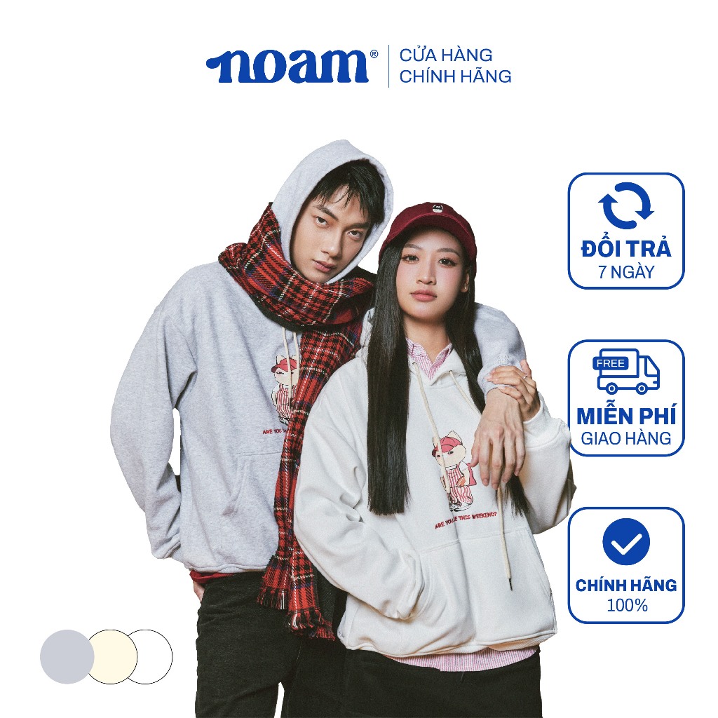 Áo Hoodie Unisex NOAM Free Weekend Form rộng Vải nỉ lông cáo mềm mịn - Xám/ Be/ Trắng