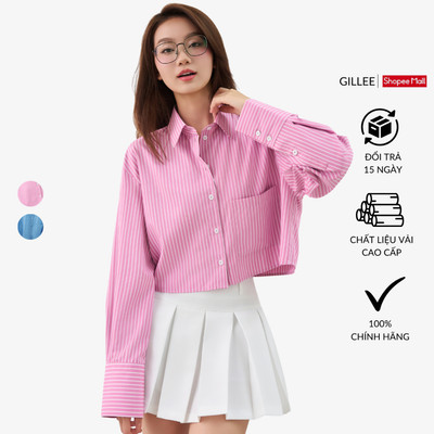 Áo Sơ Mi Croptop Sọc Nữ Tay Dài GILLEE Form Rộng Có Túi Chất Kate Lụa FAS355