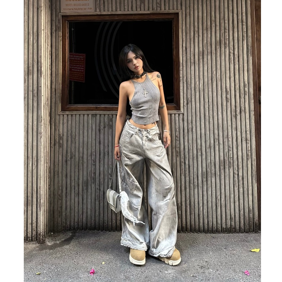 Bad Choices | Quần Jean Shark Fin Wide-Leg ống rộng Wash màu Streetwear Style | BigBuy360 - bigbuy360.vn