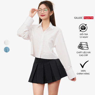 Áo Sơ Mi Croptop Nữ Tay Dài GILLEE Form Rộng Có Túi Chất Kate Lụa FAS357