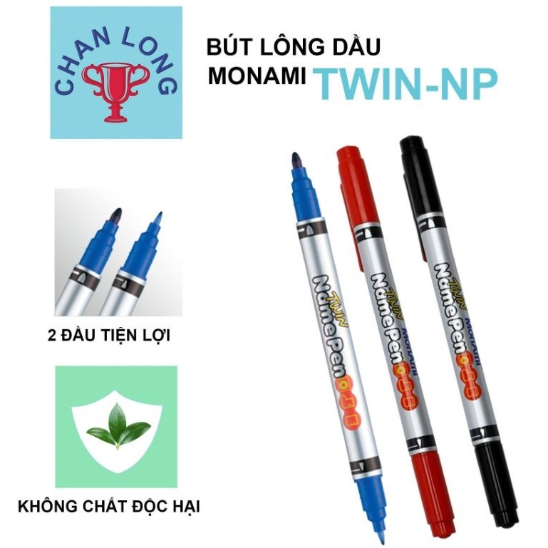 Bút lông dầu,bút kim 2 đầu Monami Twin name pen,nét 0.6mm-1.2mm,màu đậm,viết được mọi vật liệt,CD,ki