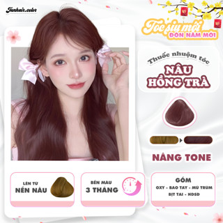 Thuốc nhuộm tóc màu Nâu, thuốc nhuộm tóc màu Nâu Hồng Trà, Nâng Tone JunHair, tặng kèm oxi trợ dưỡng bao trai mũ trùm bị