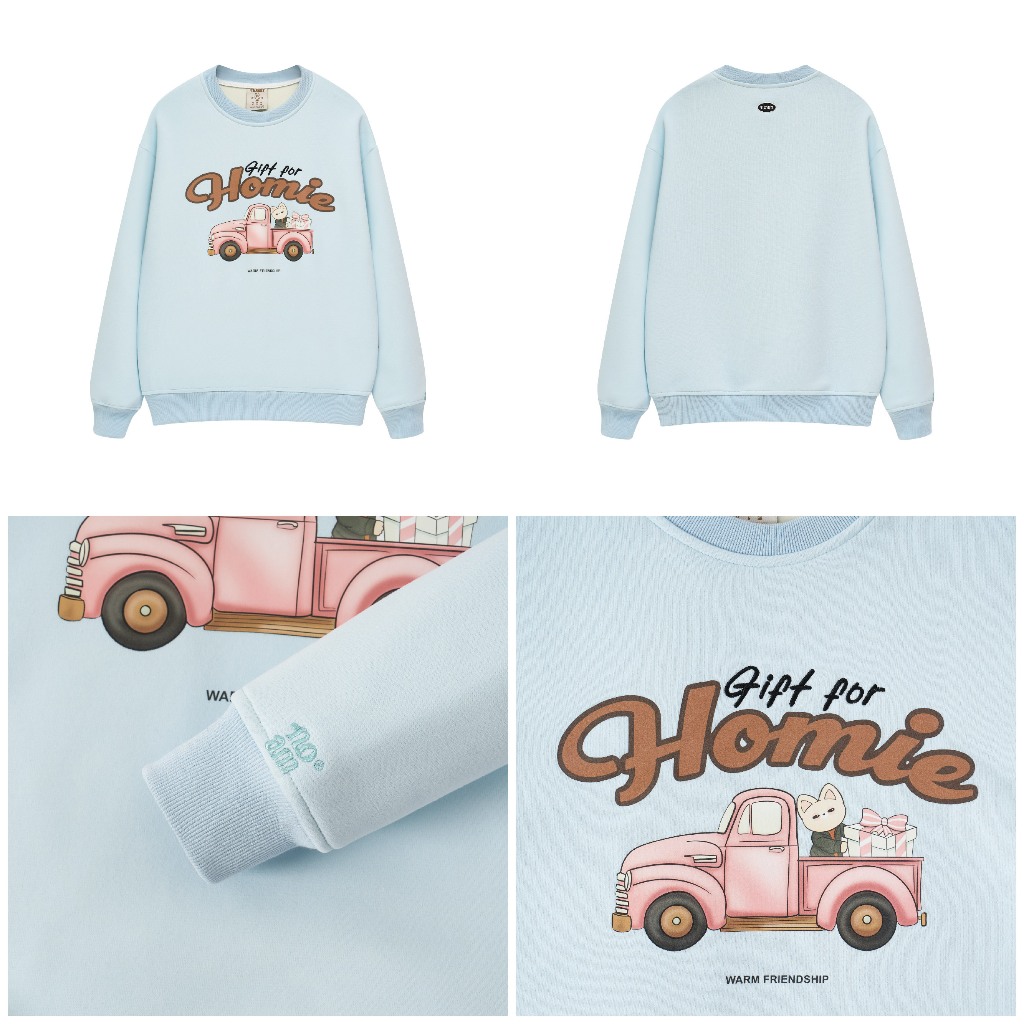 Áo Sweater Unisex NOAM Gift For Homie  Form rộng Vải nỉ lông cáo mềm mịn - Xanh mint/ Tím/ Trắng kem