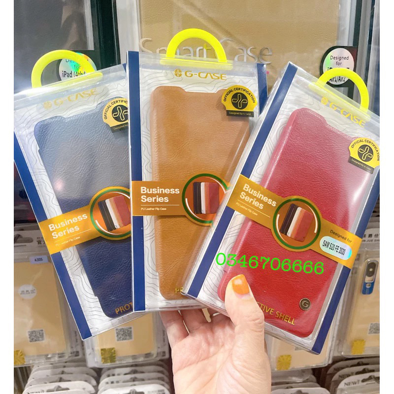 Bao da G-Case vi cài thẻ da trơn Logo đồng Samsung S23/ S23+/ S23 Ultra