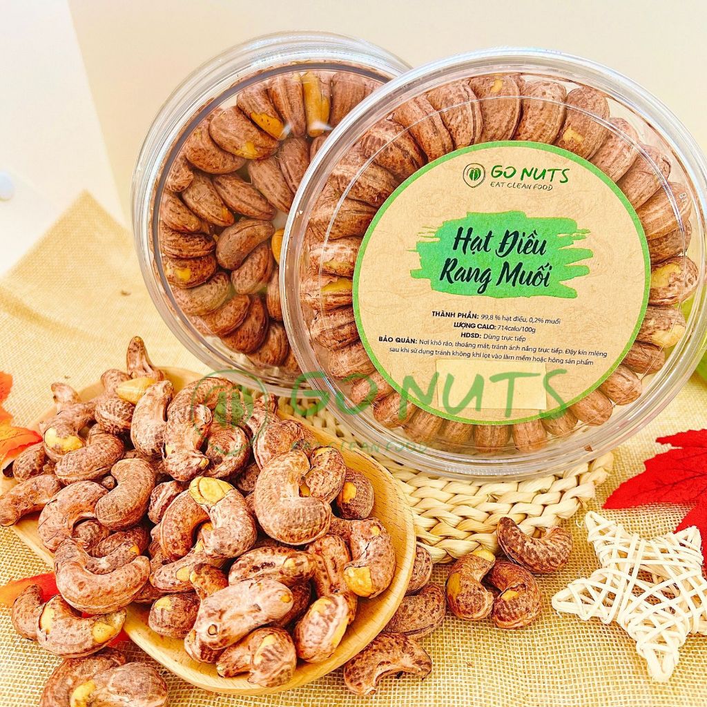 Hạt điều XẾP HOA size A Cồ VIP hộp 500g hạt to đều thơm béo GO NUTS hạt điều rang muối nguyên lụa