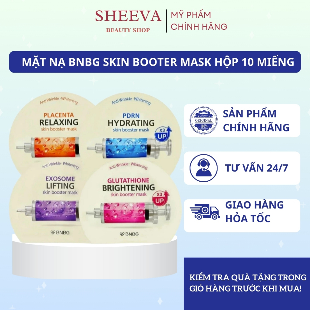 Mặt Nạ BNBG Skin Booster dưỡng trắng cấp ẩm da, Mask BNBG chính hãng hộp 10 miếng, Sheeva Beauty