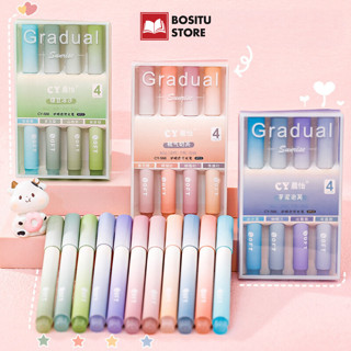 Bút Nhớ Hightlight 12 Màu Vỏ Ombre Pastel Siêu Xinh - Set Bút Đánh Dấu 3 Tone Màu Dành Cho Học Sinh