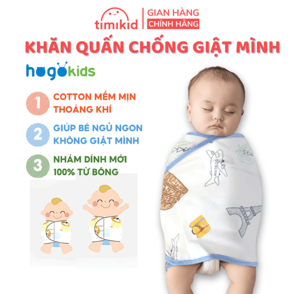Khăn Quấn Bé Sơ Sinh Chống Giật Mình, Vải Cotton Thân Thiện Mềm Mại Với Da, Nhiều Hoạ Tiết Đẹp, KT 35x80cm