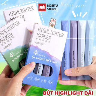 Set 4 Bút Nhớ, Bút Đánh Dấu Dài Gradient Màu Pastel Đầu 4mm, Dẹt, Tô Được Nhiều Loại Nét
