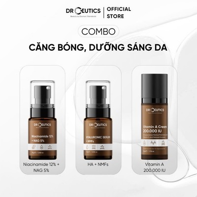 DRCEUTICS Chu Trình Dưỡng Da Sáng Mịn, Căng Mướt B3 12% 30g + Vitamin A Cream 200.000 IU 50g và Hyaluronic Serum + NMFS
