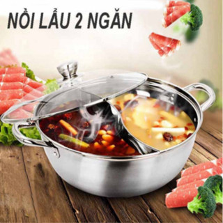 Nồi Lẩu 2 Ngăn Inox Hàng Dày Dặn Dùng Được Bếp Ga, Bếp Từ Làm Nóng Nhanh Siêu Đa Năng