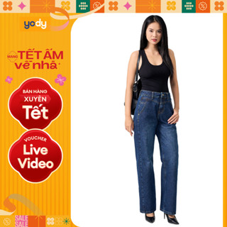Quần Jean Nữ YODY Ống Suông Bổ Chéo cạp cao ulzzang chất vải bò Denim Cotton dày đứng dáng - QJN7063