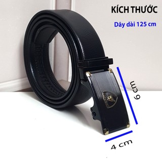 Dây thắt lưng nam đen mặt trơn LOGO dây nịt nam khóa tự động