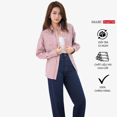 Áo sơ mi kẻ sọc nữ GILLEE dáng oversized, sơ mi form rộng vải kate Mỹ FAS350