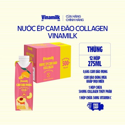 Thùng 12 hộp Nước ép Cam Đào Collagen Vinamilk 275ml
