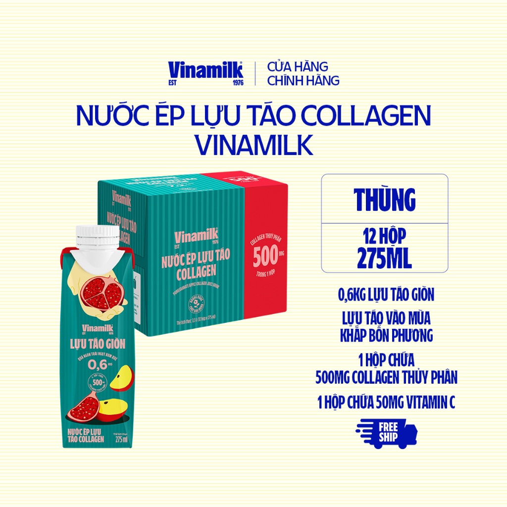 Thùng 12 hộp Nước ép  Lựu Táo Collagen Vinamilk 275ml