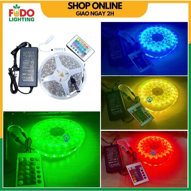 Dây đèn LED đổi màu RGB 12V 5050 + Nguồn 12V5A nhựa + Remot điều khiển 12V