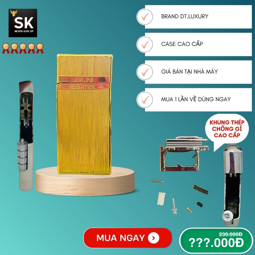 Case Slim, Dupont Vàng xước vuông Cao cấp, Đẹp, Độc, Giá rẻ Chất liệu Đồng (Không Bao Gồm Nhiên Liệu
