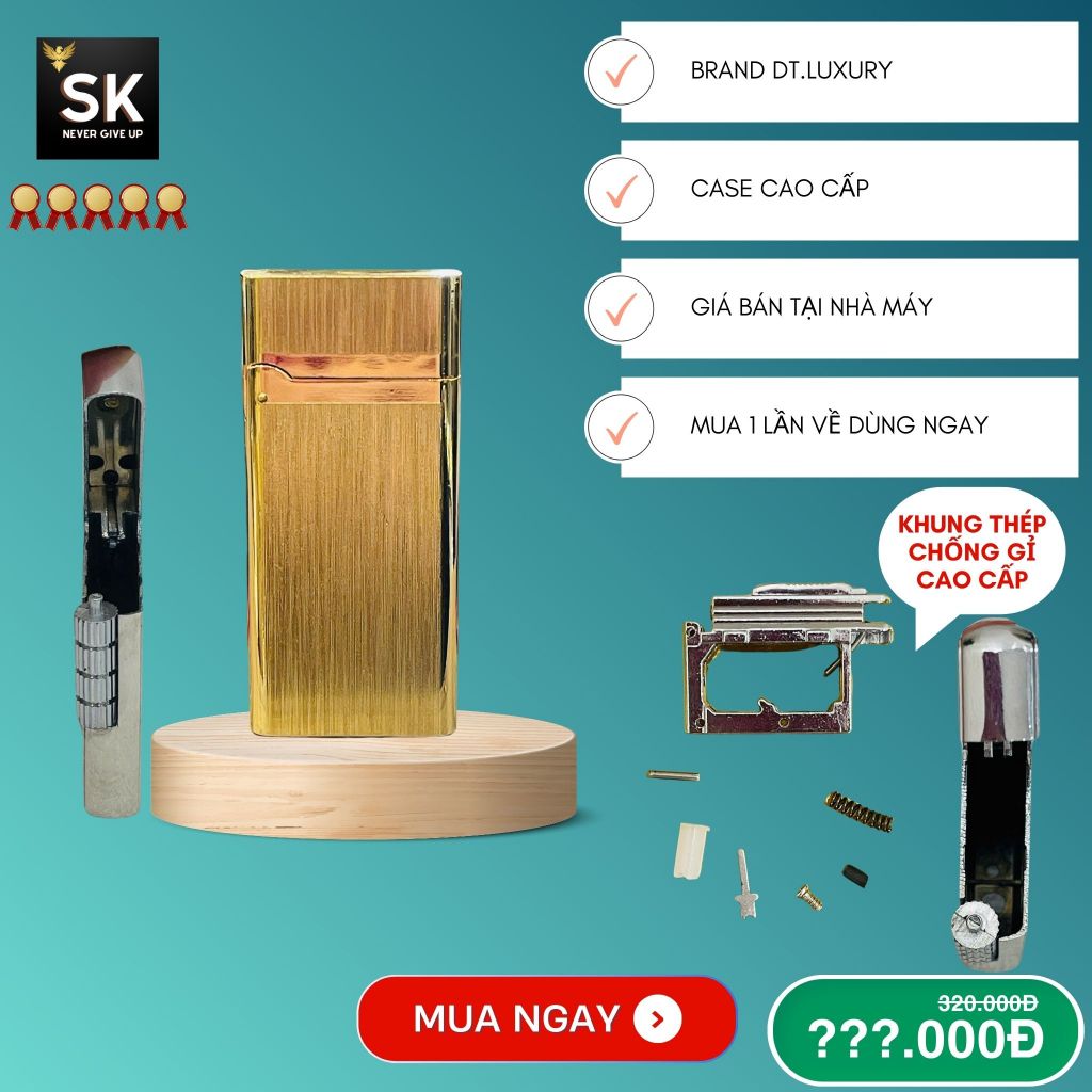 Case Slim, Dupont Vàng xước tròn Cao cấp, Đẹp, Độc, Giá rẻ Chất liệu Đồng (Không Bao Gồm Nhiên Liệu)