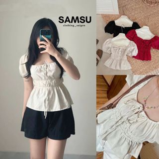 [ XẢ HÀNG ] Áo babydoll linen kiểu xinh tay phồng tiểu thư công chúa bo thân nơ ngực xinh xắn Samsu.clothing_saigon