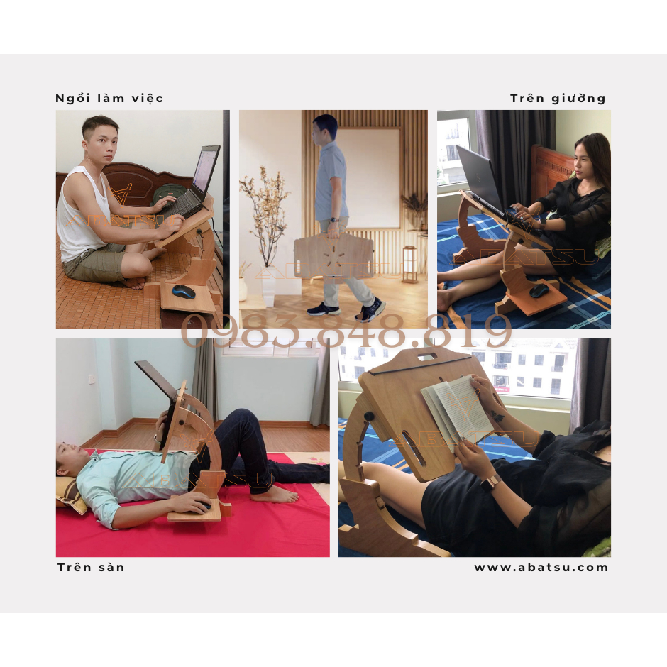 (Bảo Hành 3 năm) Bàn Laptop Gấp Gọn Thông Minh Abatsu – Dùng Trên Giường, Ghế, Sàn | Điều Chỉnh Góc 
