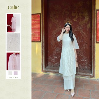 Áo dài  Liên Hoa suông tay lỡ phối tà trong chất liệu tơ hoa dập nổi cao cấp thời trang Calie AD021