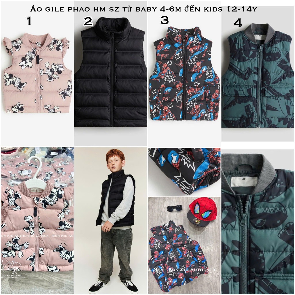 Áo gile phao bé trai bé gái săn sale HM US/ China/ Japan chính hãng sz từ baby 4-6m đến kids 12-14y