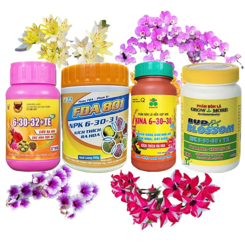 Phân Bón Lá 6-30-30+Te Dưỡng Hoa Nuôi Trái Thúc Nút Kim Hũ 100gam,Growmore,Kinaco,FDA,Đầu Trâu
