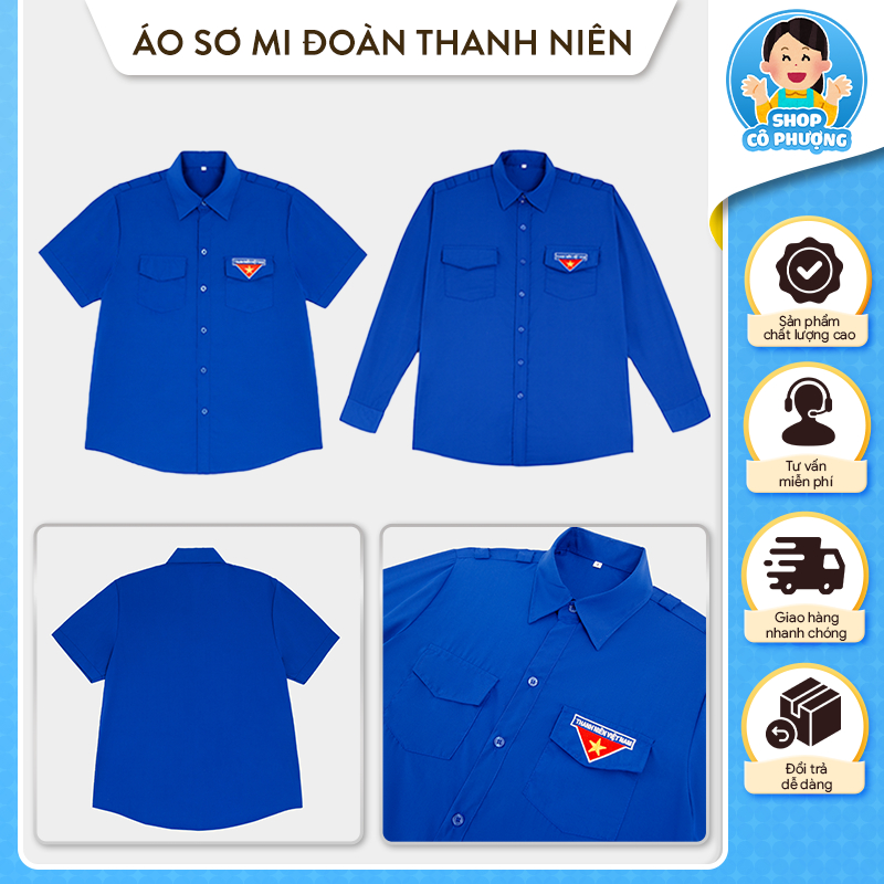 Áo Đoàn Thanh Niên Nam Nữ Ngắn Tay Và Dài Tay, Áo Thanh Niên Tình Nguyện Vải Kate Cotton Thoáng Khí Dày Dặn