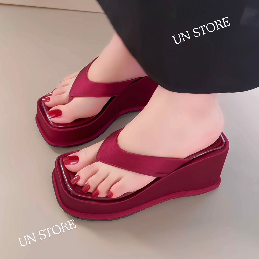 Dép đế xuồng nữ quai xỏ ngón đế bọc nhung nhiều màu, dép xuồng đế cao 7 phân USD055 Un Store