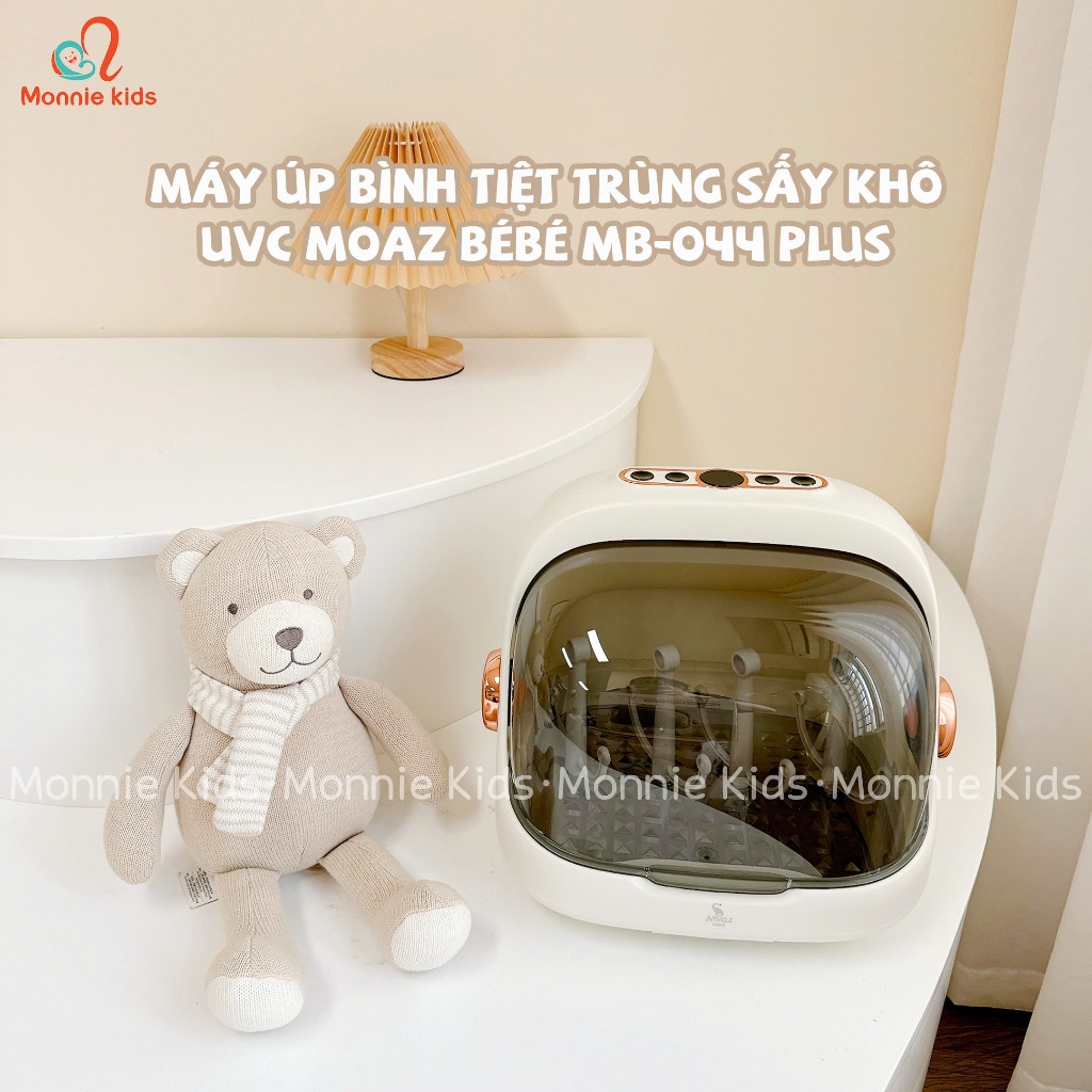 Máy úp bình sữa tiệt trùng sấy khô UVC Moaz BeBe MB044 Plus,giá úp bình sữa có nắp đậy - Monnie Kids
