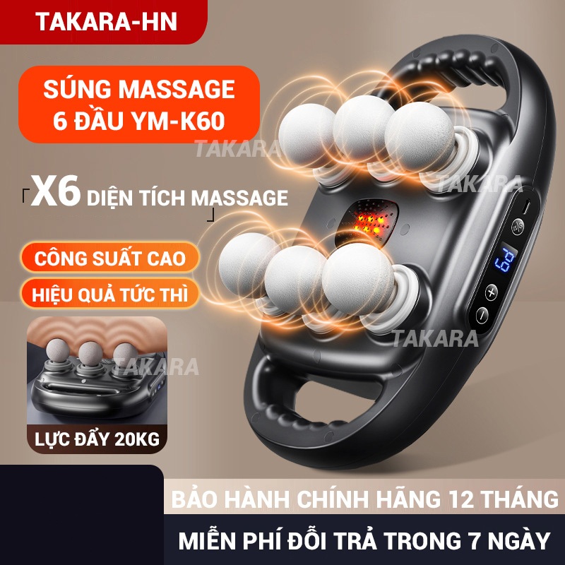 Máy massage 6 đầu, máy massage cầm tay Takara YM-K60 mát xa toàn thân giúp làm giảm nhức mỏi cơ