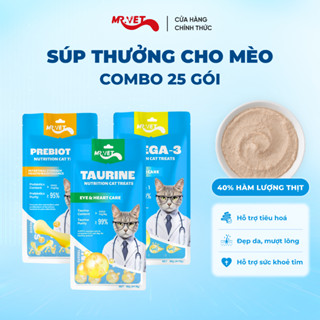Thức Ăn Cho Mèo MRVET Dạng Súp Thưởng Combo 6, 12 & 25 Túi 60G Công Thức Thịt Gà Cho Mọi Lứa Tuổi