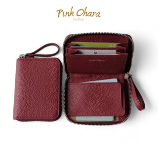 Ví Nữ Mini Khóa Zip PINK OHARA Da Bò Thật Có Ngăn Tiền Thẳng