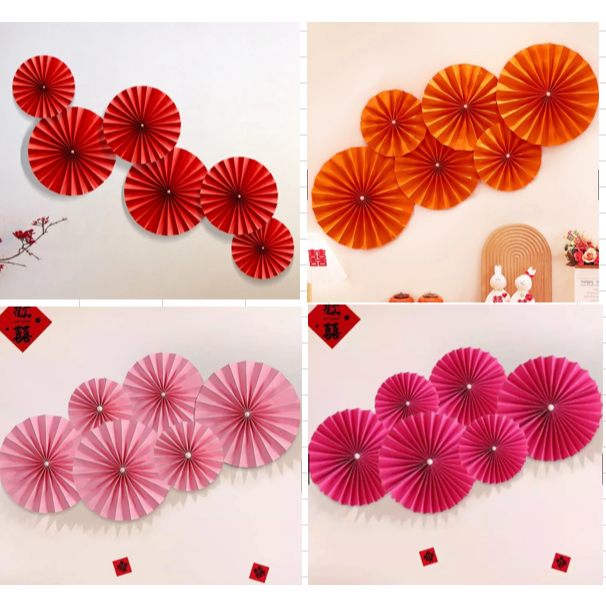 Set 6 Quạt Màu Trơn Trang Trí Tết Mừng Năm Mới Decor Tết