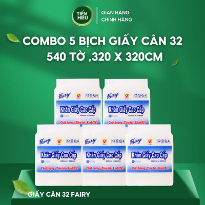 Combo 5 Bịch Giấy Cân 32 Fairy Khổ 320 x 320mm 2 Lớp Mềm Dai Thấm Hút Nhanh Cao Cấp Đa Năng Tiết Kiệm 540 Tờ