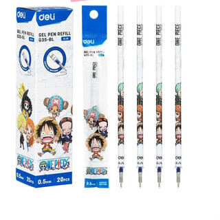 Ruột bút Gel deli G34-BL Mực Xanh - Ngòi 0.5mm - Hình One Piece, Super Wings, mực trơn đều, khô nhanh
