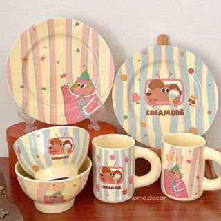 Chén Dĩa Cốc sứ hoạ tiết sọc Cat và Dog chịu nhiệt, chén gia vị chén đĩa ăn cơm mì ý, cốc sứ uống nước |Chanhhomedecor|