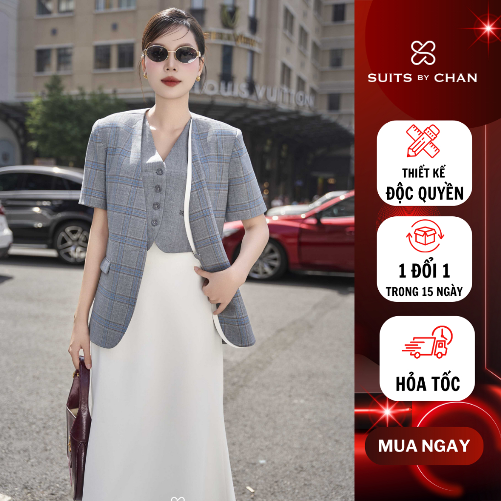 Áo vest tay ngắn phối viền Saya, thiết kế cao cấp công sở - SUITS BY CHAN SCAO00067 Nữ Women