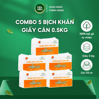 Combo 5 Bịch Khăn Giấy Cân Hà Nội Silk Napkin 0.5Kg Khổ 240x240mm 3 Lớp Mềm Dai Chất Liệu Cao Cấp Tiện Lợi 115 Tờ