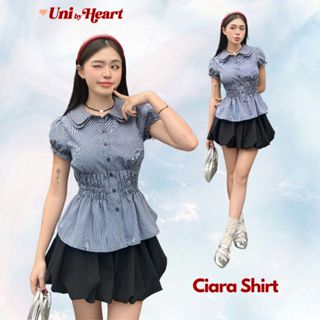 Áo sơ mi kẻ tay ngắn Ciara Shirt SMI033 bo chun eo, tay phồng, dáng ôm - Uni By Heart