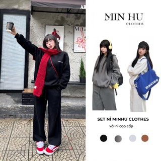 Set nỉ áo sweater cổ tròn kèm quần nỉ dành cho nữ, nam MINHU CLOTHES (có sẵn)