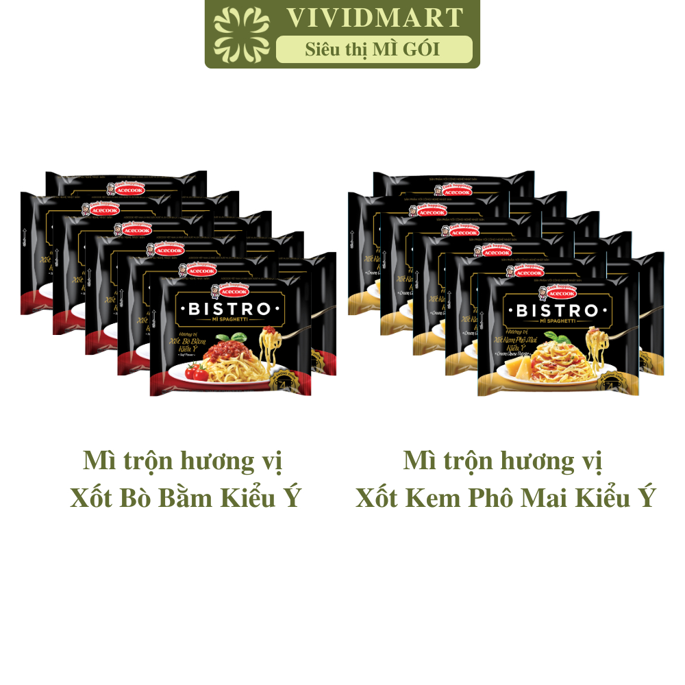 [SET10GÓI]-ACECOOK- Mì Spaghetti Bistro kiểu Ý 2 vị: Xốt kem phô mai, Xốt bò bằm, Mì ý spaghetti Ace