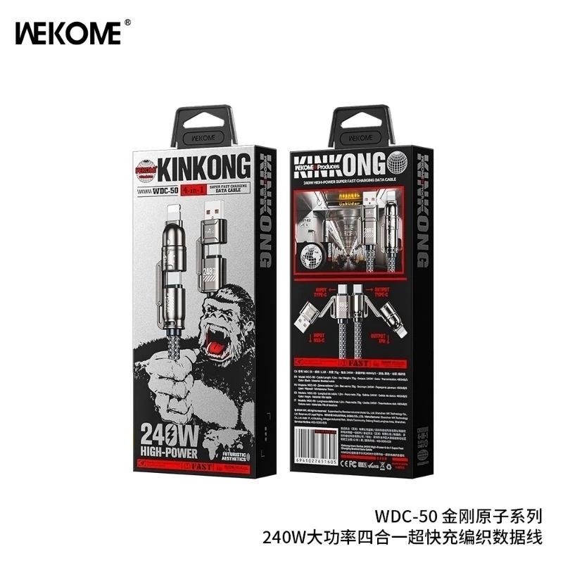 Cáp Sạc Nhanh 240W 4 Đầu 4In1 Wekome Wdc-50 và Cáp sạc nhanh 65W 4 đầu 4in1 Wekome WDC-25. LMS