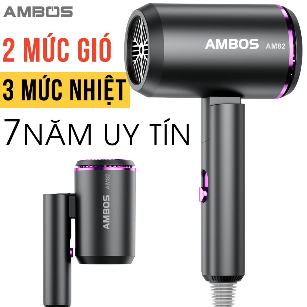Máy sấy tóc AMBOS 3 chế độ sấy mát ấm nóng lực gió mạnh sấy ion âm chống khô xơ bảo vệ quá nhiệt an toàn khi sử dụng