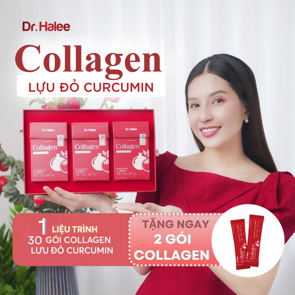 Hộp 30 Gói Nước Uống Collagen Lựu Đỏ Curcumin Dr Halee x 15ml