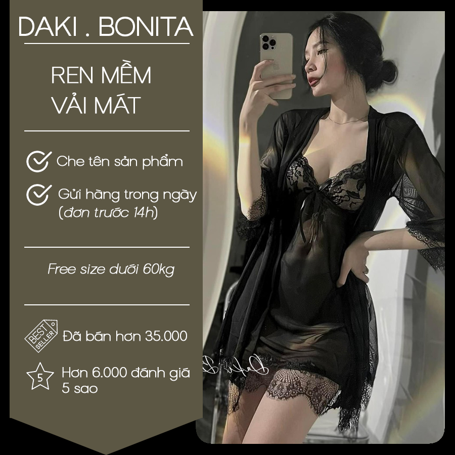 Set đồ ngủ nữ sexy DN08 kiểu đầm 2 dây xuyên thấu gồm váy và áo choàng kèm quần lót gợi cảm | BigBuy360 - bigbuy360.vn