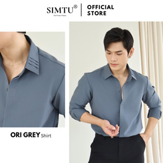 Áo sơ mi nam tay dài màu ghi xám thiết kế lá cổ xếp li & đô sau bắt chéo SIMTU vải cotton lạnh cao cấp | SM033