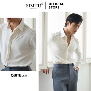 Áo sơ mi nam tay dài màu trắng kem basic SIMTU chất liệu cotton mềm mịn, điểm nhấn xếp li thời trang |SM035