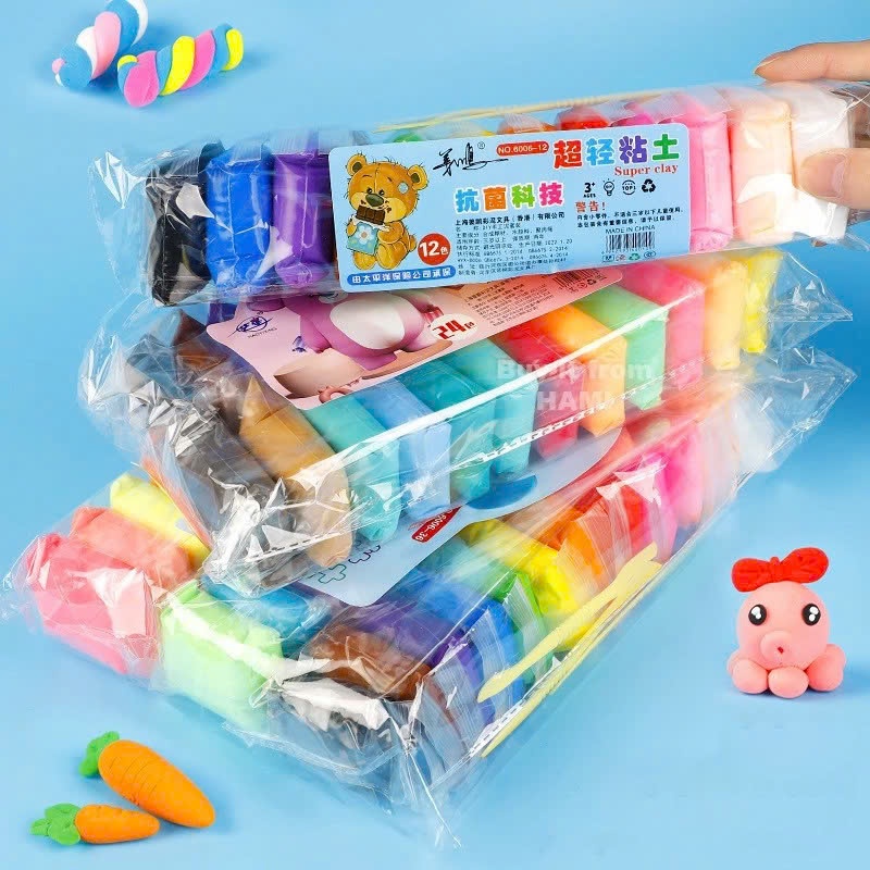 Đất nặn an toàn cho bé không dính da tay, không mùi tạo hình tự khô, đất sét xốp